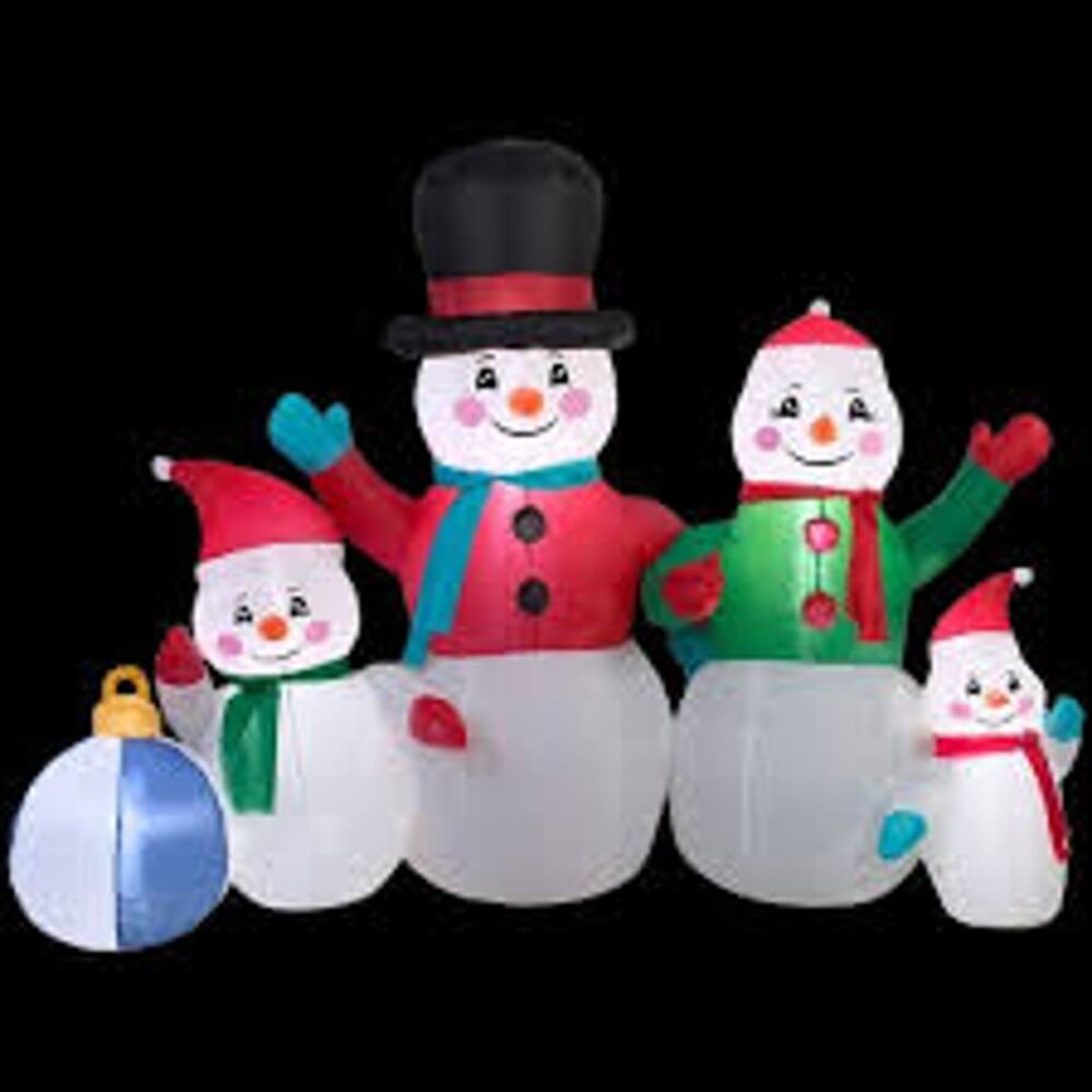Home Accents Holiday 6.5ft LED Snowman Family Scene Christmas Inflatable Blowup